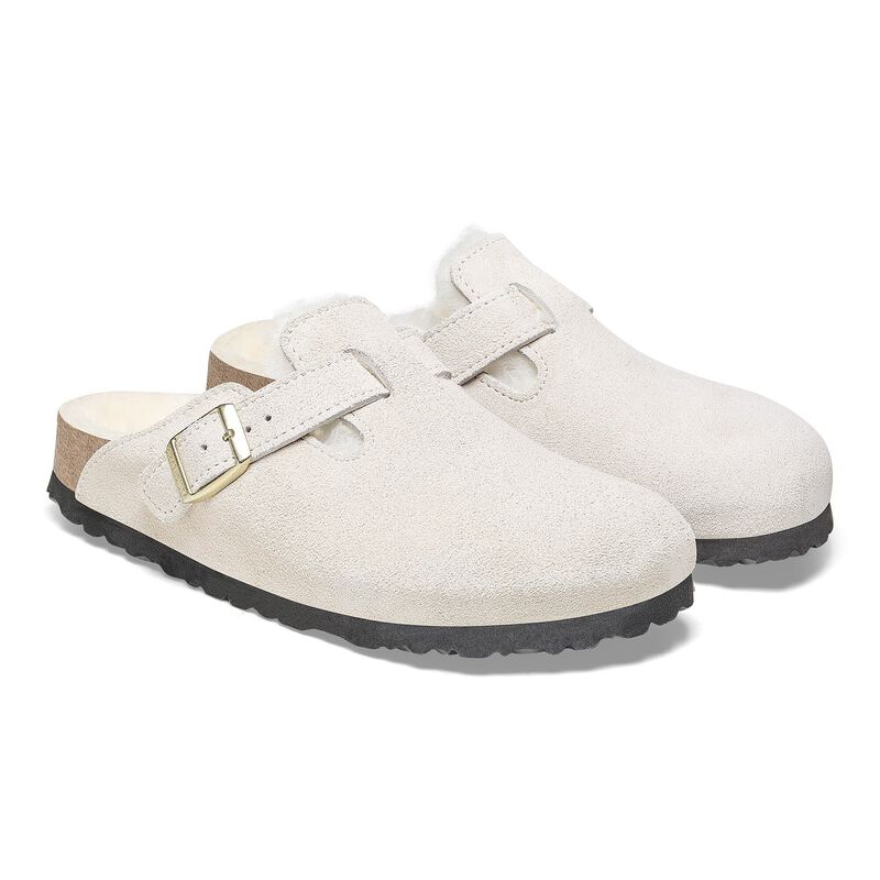 BIRKENSTOCK Boston Shearling Suede Leather Antique White City Comfort detail
