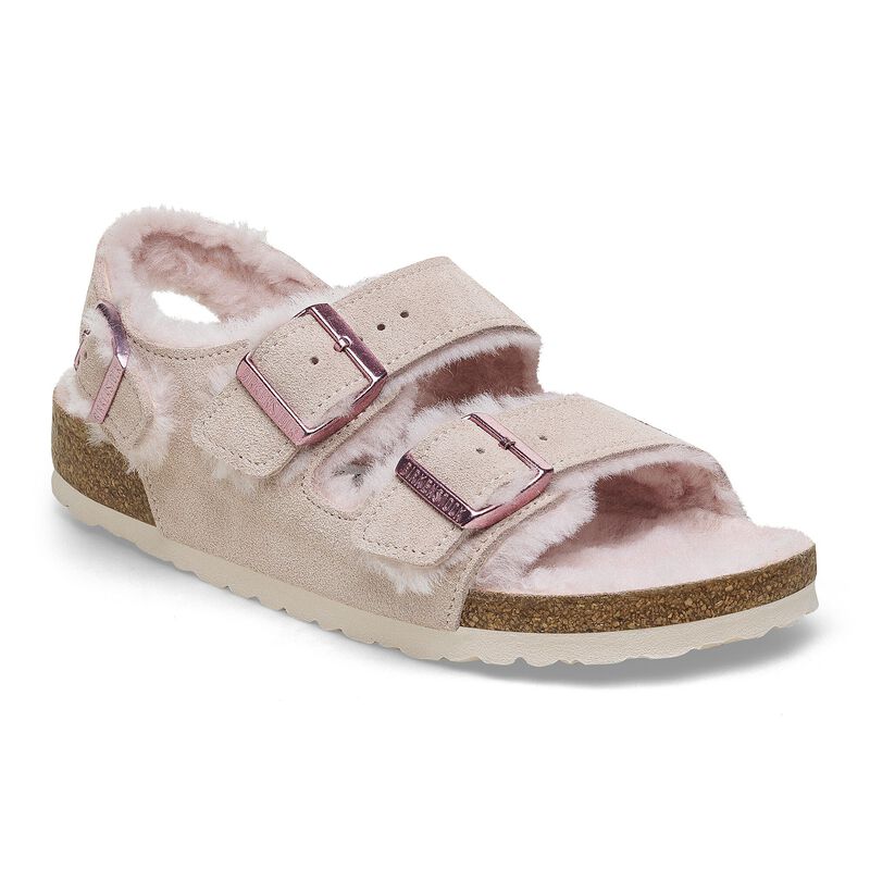 BIRKENSTOCK Milano Shearling Suede Leather/Fur Faded Purple Lounge Fit detail