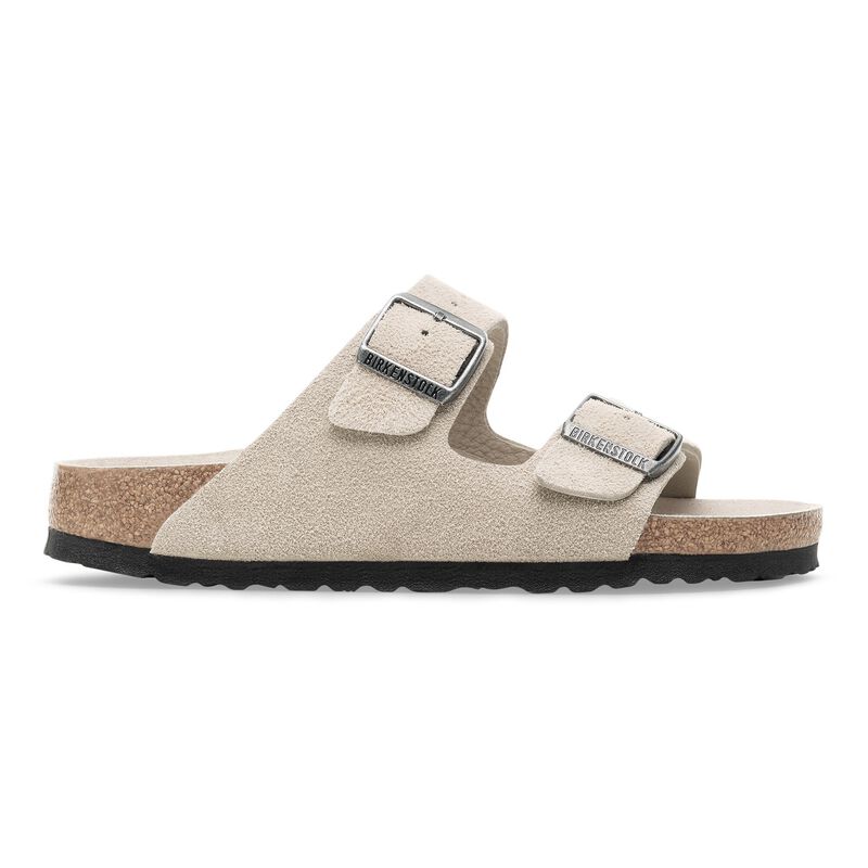 BIRKENSTOCK Arizona Soft Footbed Suede Leather Oyster Tonal Contour Sole detail