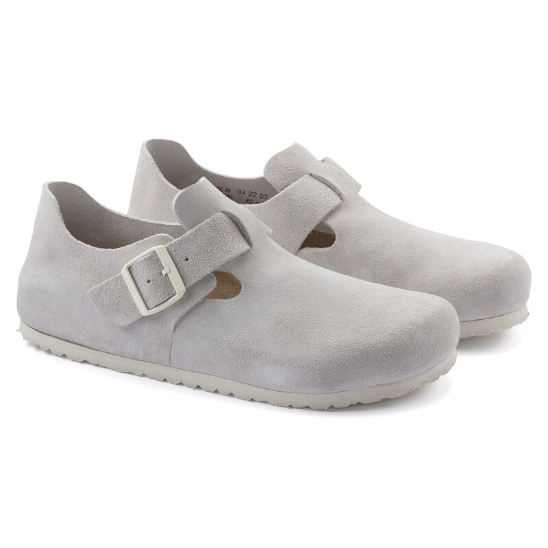 BIRKENSTOCK London Suede Leather Antique White Soft Footbed detail