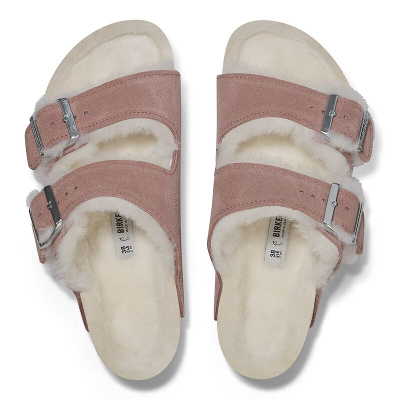 BIRKENSTOCK Arizona Shearling Suede Leather Pink Clay Lounge Fit detail