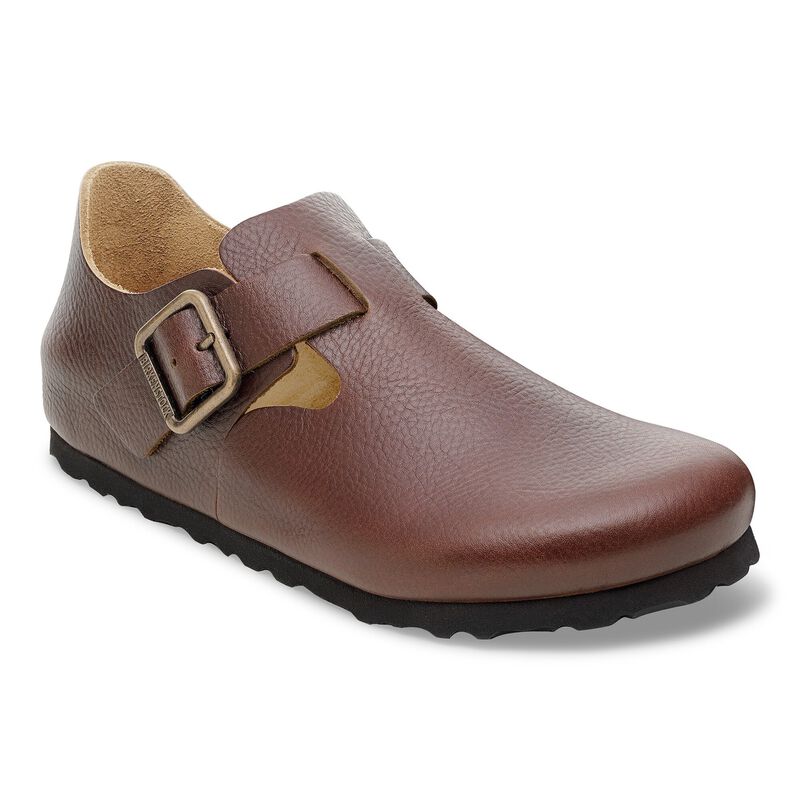 BIRKENSTOCK London Wire Buckle Natural Leather Vintage Wood Black Soft Sole detail