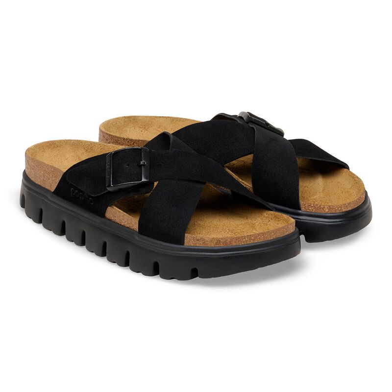 BIRKENSTOCK Siena Chunky Suede Leather Black Soft Footbed detail