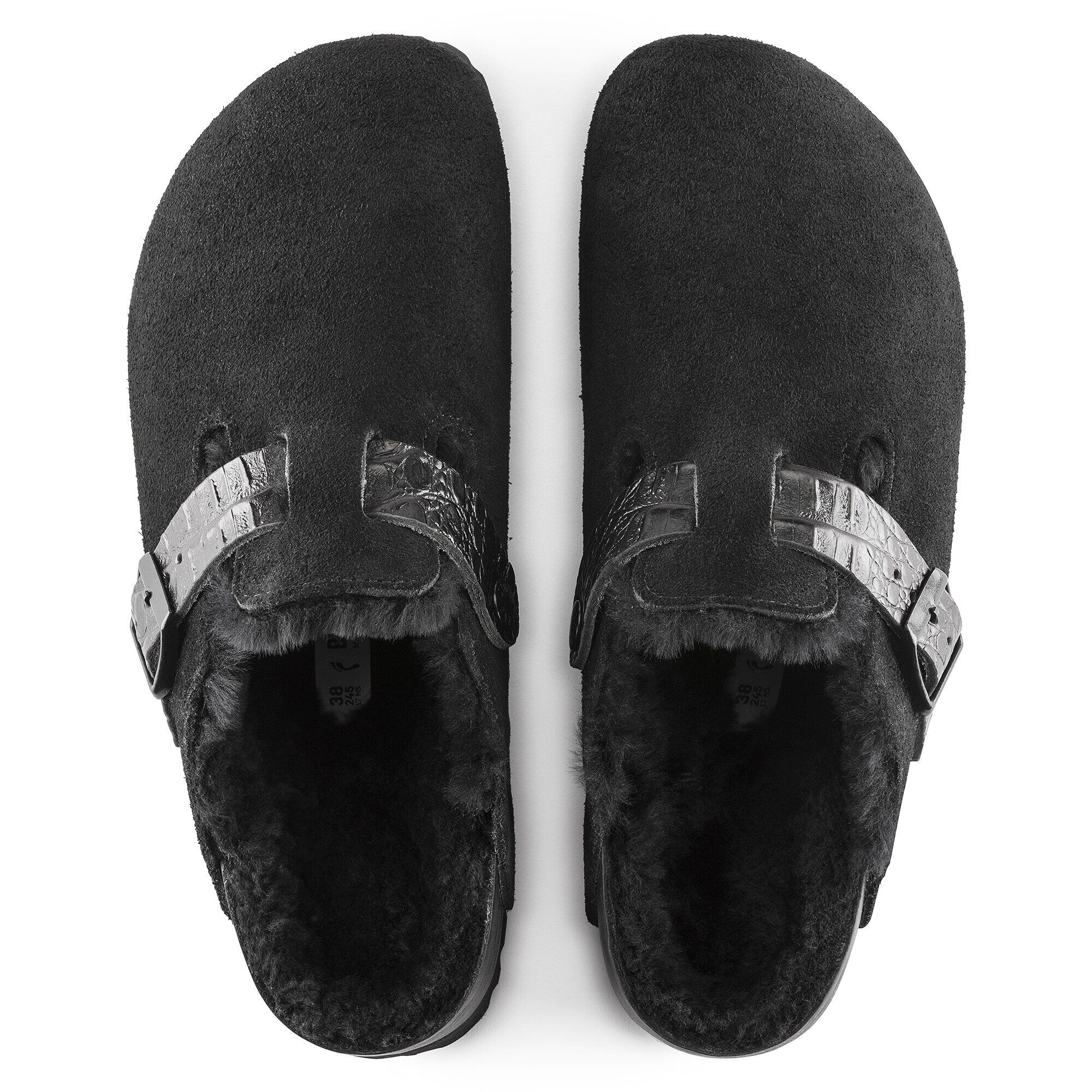 BIRKENSTOCK BOSTON/FUR 黒　24cm Boston Chunky Shearling Suede Leather-Shearling in Color