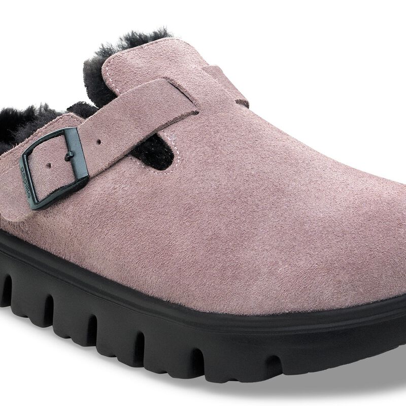 BIRKENSTOCK Boston Chunky Shearling Suede Leather Faded Purple Lounge Fit detail
