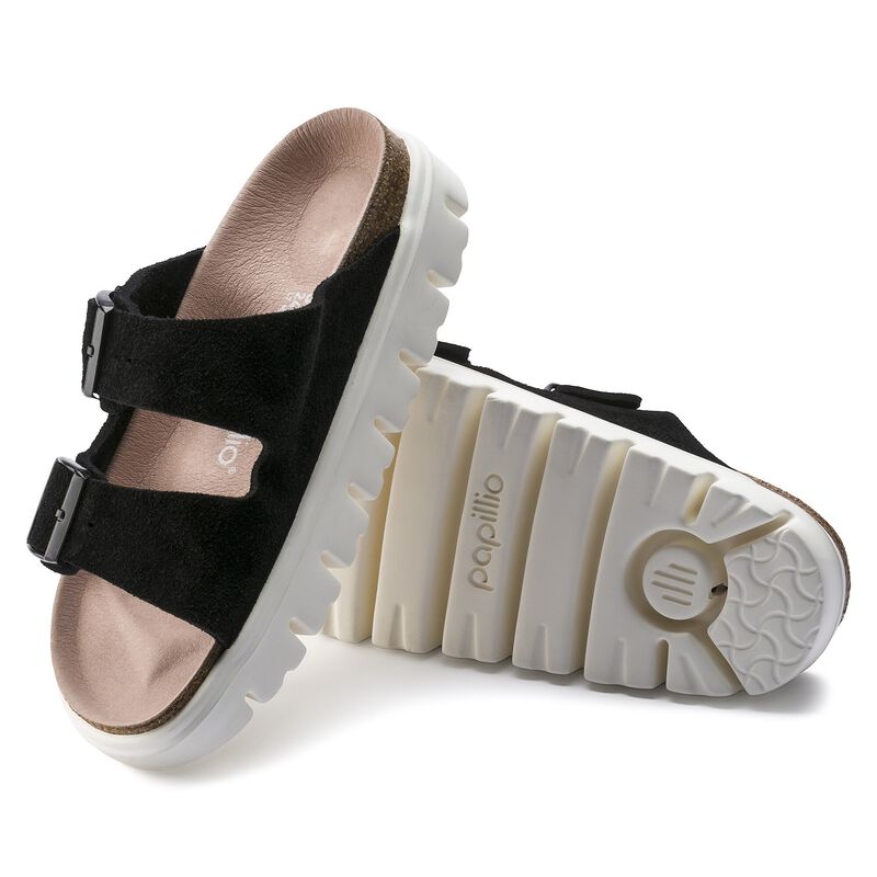 BIRKENSTOCK Arizona Platform Suede Leather Chunky Suede Black Contour Sole detail