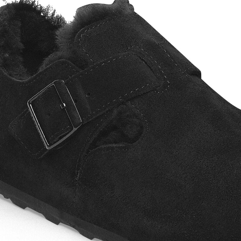 BIRKENSTOCK London Shearling Suede Leather Black City Comfort detail