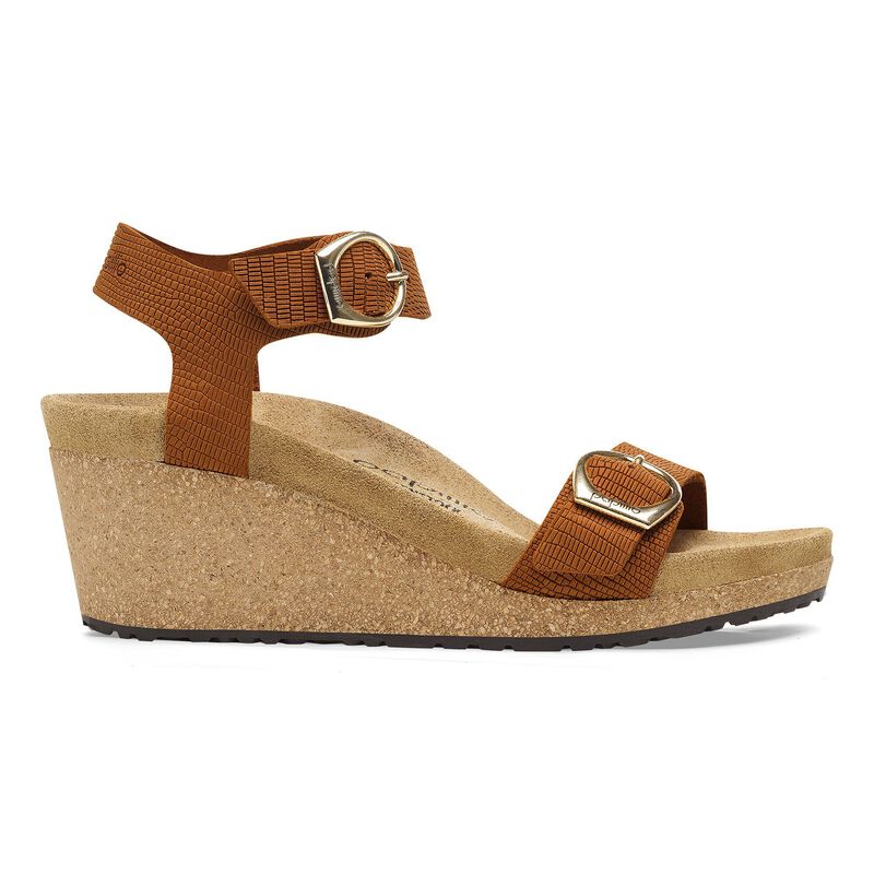 BIRKENSTOCK Soley Ring-Buckle Nubuck Leather Embossed Burnt Orange Easy Walk detail