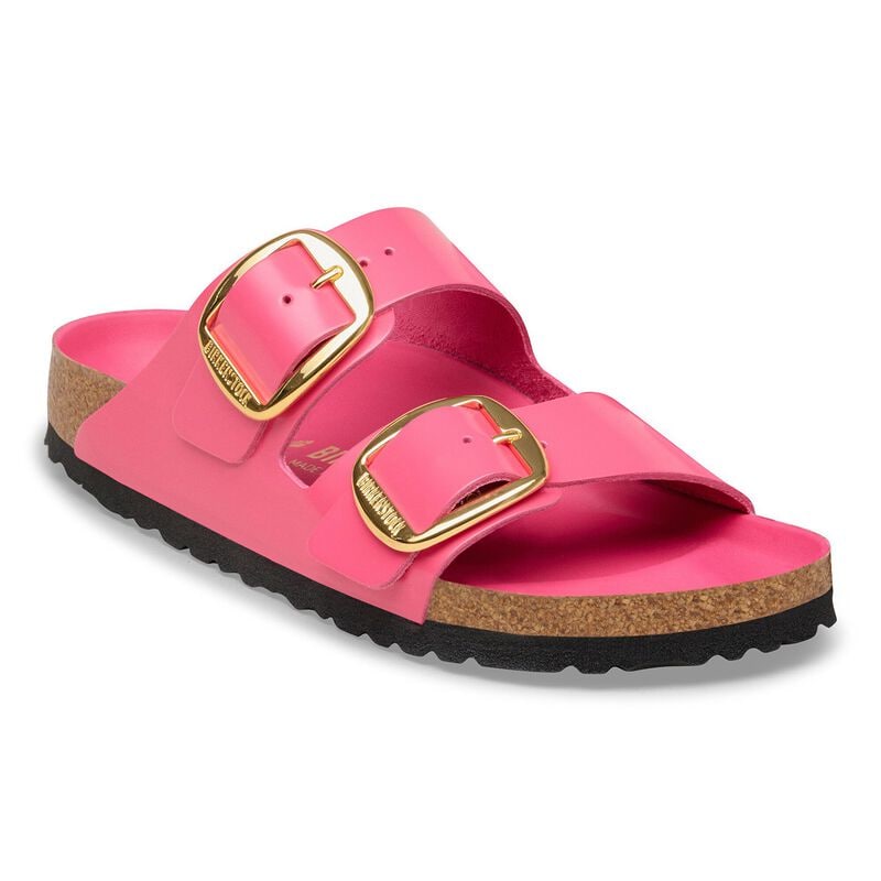 BIRKENSTOCK Arizona Big Buckle Natural Leather Patent High-Shine Lavender Sky Lounge Fit detail