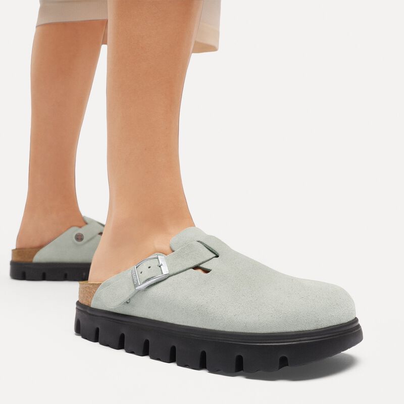 BIRKENSTOCK Boston Chunky Suede Leather Pure Sage Lounge Fit detail