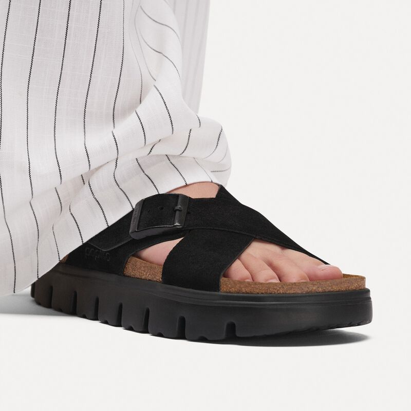 BIRKENSTOCK Siena Chunky Suede Leather Black Soft Footbed detail