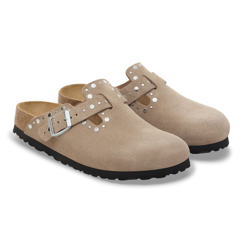 BIRKENSTOCK Boston Rivet Suede Leather Taupe Walk Edit detail