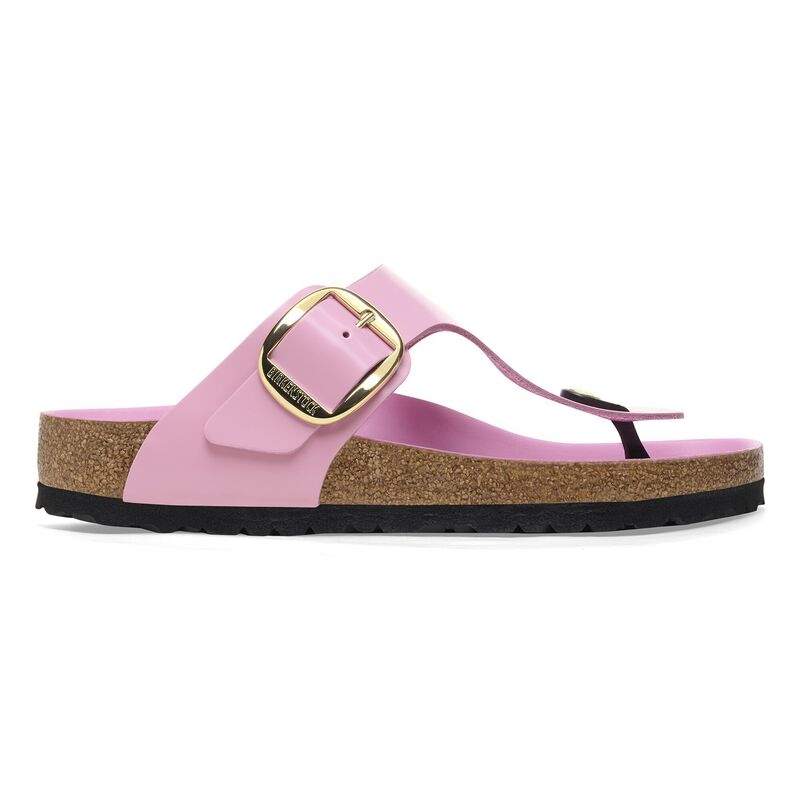 BIRKENSTOCK Gizeh Big Buckle Natural Leather Patent High Shine Fondant Pink Contour Sole detail