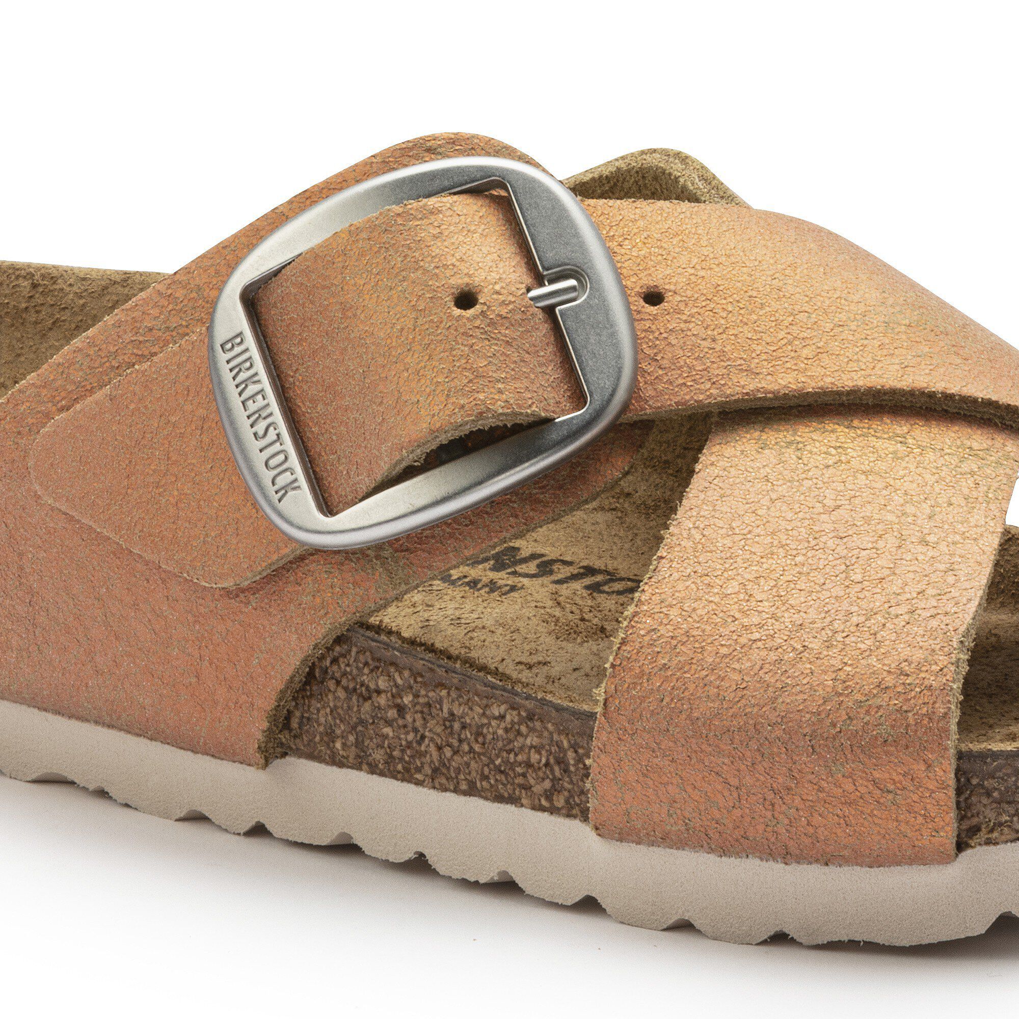 Siena Big Buckle Suede Leather in Color Washed Metallic Copper