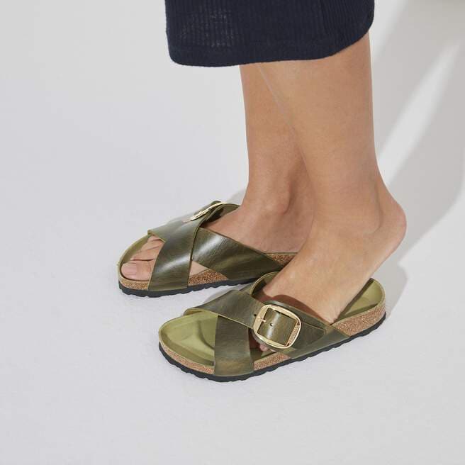 Siena Big Buckle Oiled Leather in Color Olive Green BIRKENSTOCK