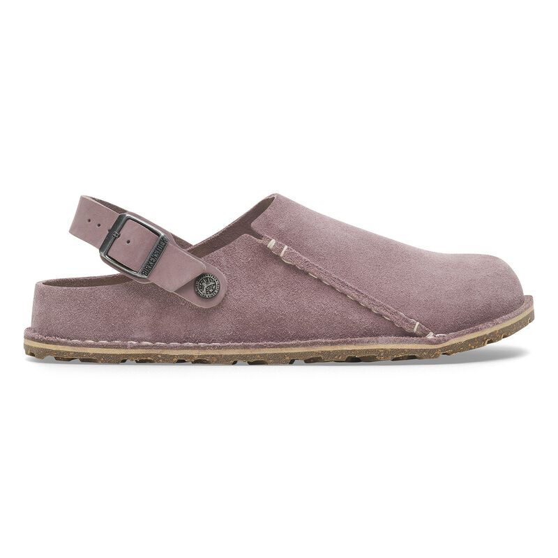 BIRKENSTOCK Lutry Premium Suede Leather Faded Purple Lounge Fit detail