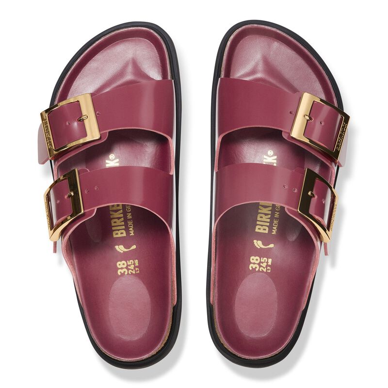 BIRKENSTOCK Arizona Droplet Buckle Natural Leather Patent Zinfandel High Shine Trail Easy detail