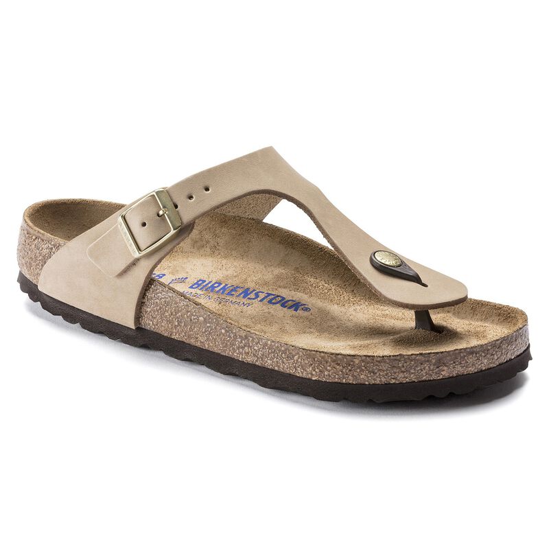 BIRKENSTOCK Gizeh Soft Footbed Nubuck Leather Ecru Lounge Fit detail
