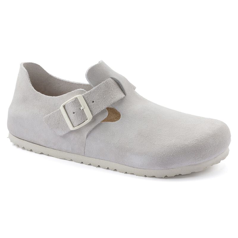 BIRKENSTOCK London Suede Leather Antique White Soft Footbed detail