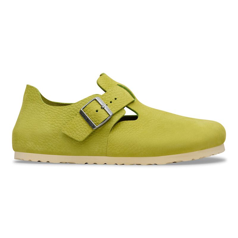 BIRKENSTOCK London Nubuck Leather Archive Mid Green Soft Footbed detail