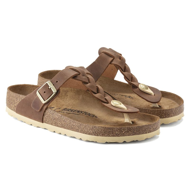BIRKENSTOCK Gizeh Braided Natural Leather Oiled Cognac Classic Fit detail