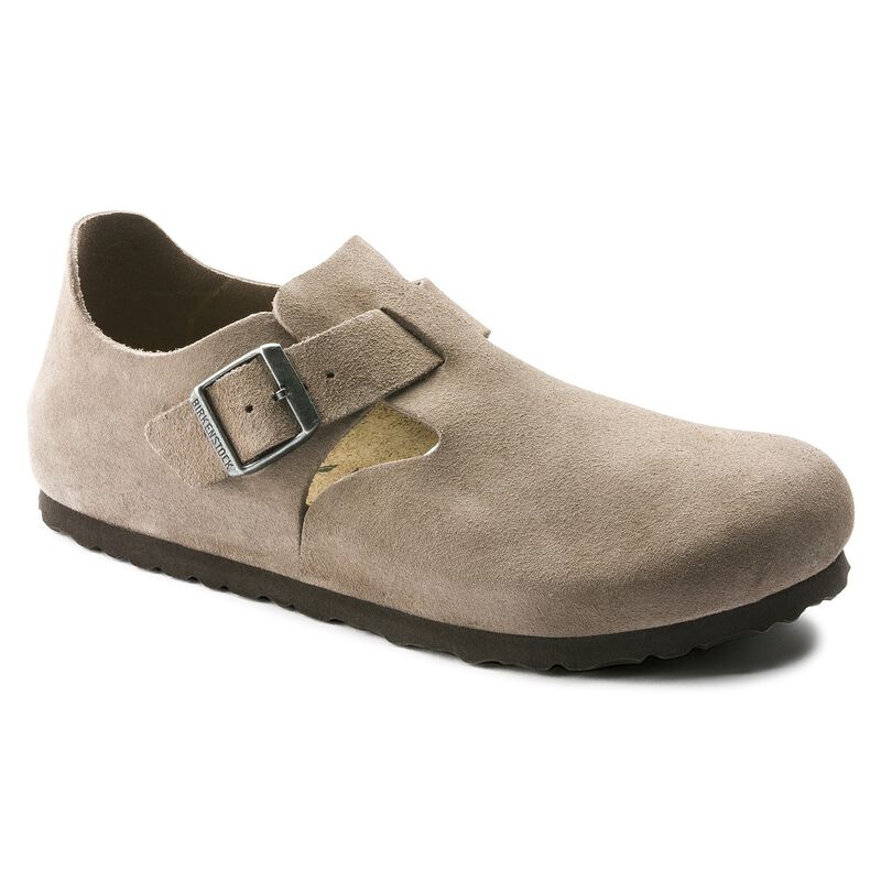 BIRKENSTOCK London Suede Leather Antique White Soft Footbed detail