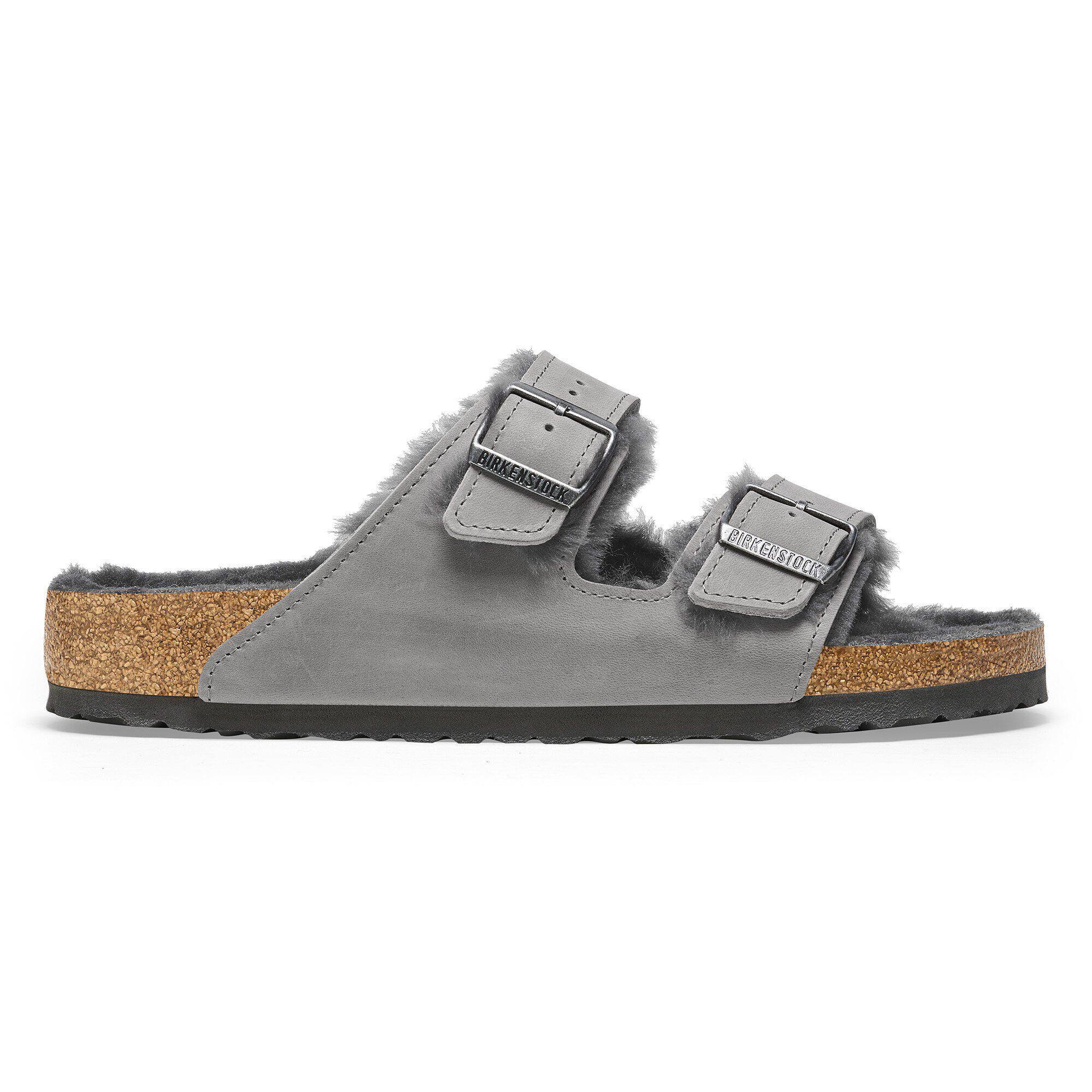 Arizona Shearling Oiled Leather in Color Iron | BIRKENSTOCK US