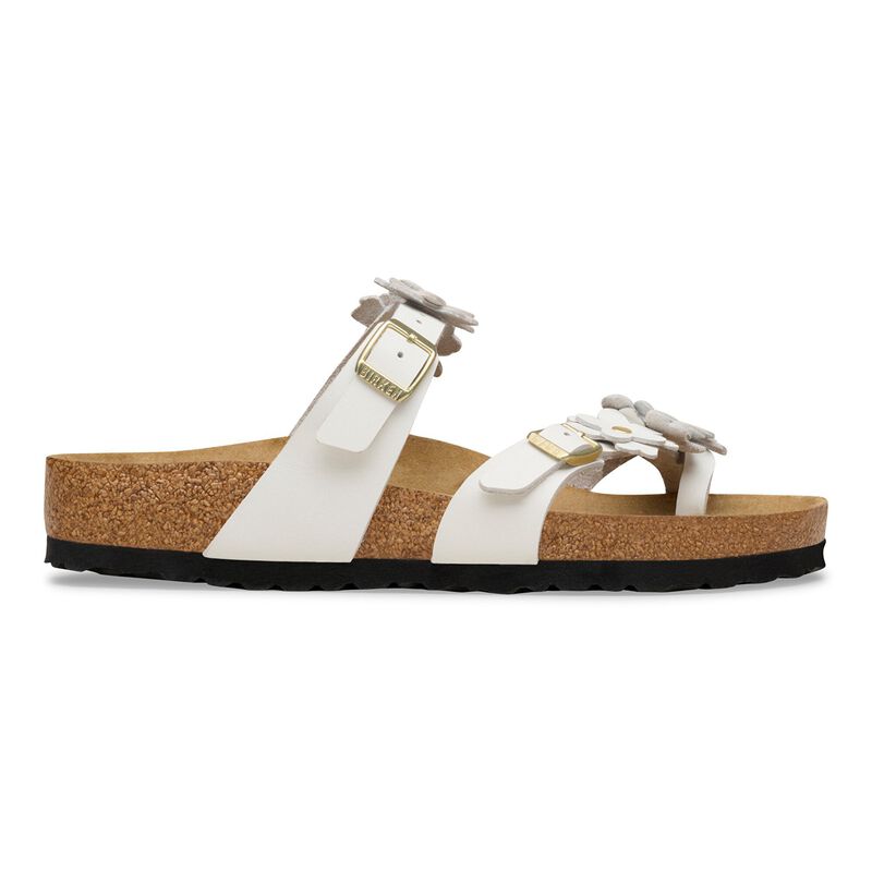 BIRKENSTOCK Mayari Flower Embellishment Natural Leather White Soft Footbed detail
