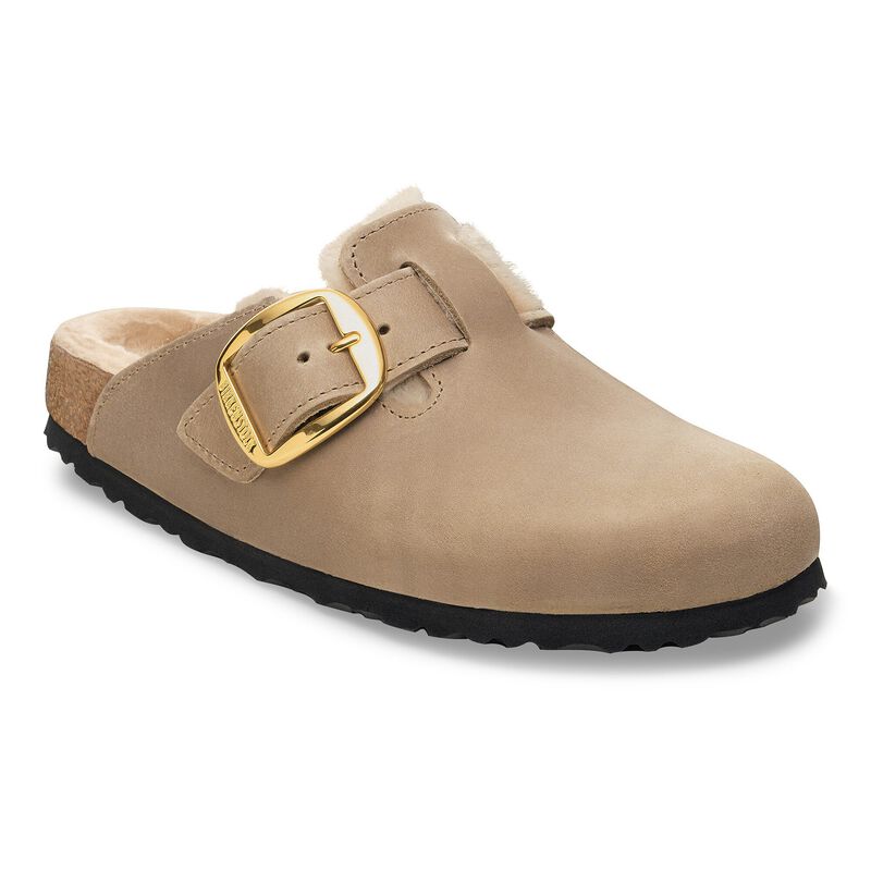 BIRKENSTOCK Boston Big Buckle Shearling Natural Leather Oiled Tobacco Brown Soft Sole detail