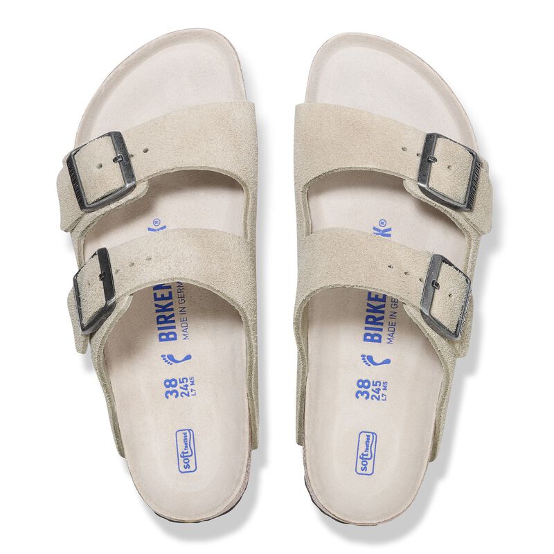 BIRKENSTOCK Arizona Soft Footbed Suede Leather Oyster Tonal Contour Sole detail