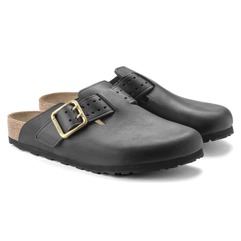BIRKENSTOCK Boston Bold Natural Leather Black Soft Footbed detail