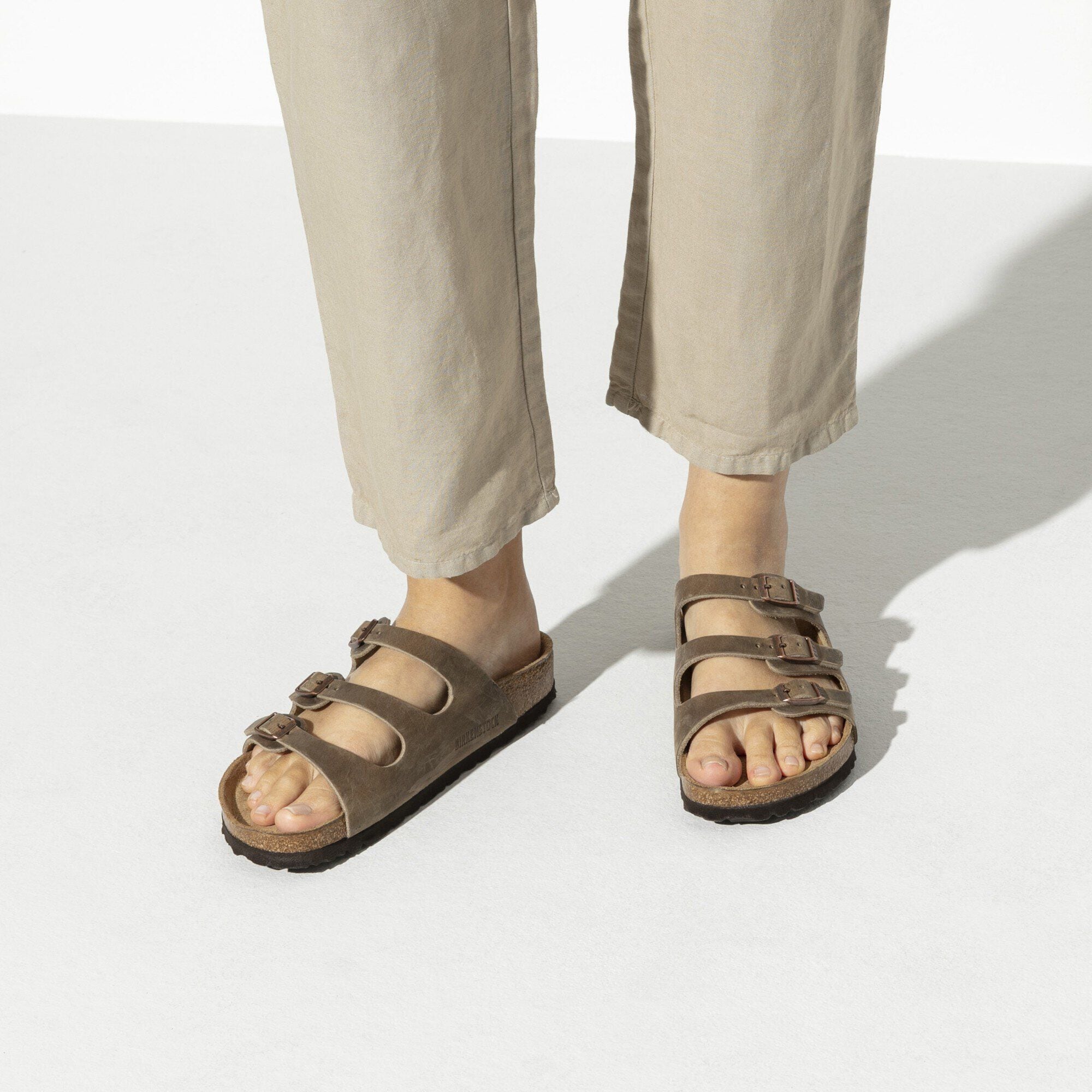 BIRKENSTOCK Florida Soft Footbed Oiled Leather Tobacco Brown Multi-Strap Sandals