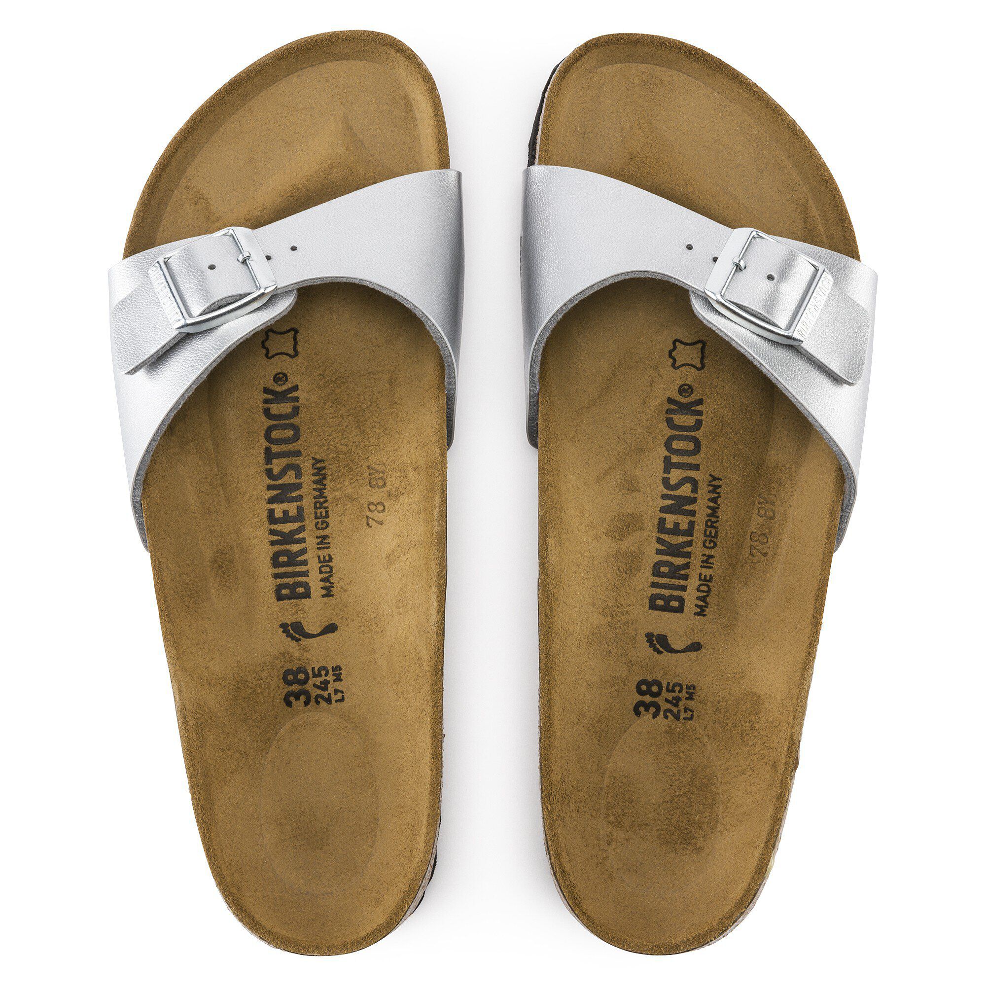 【新品未使用】BIRKENSTOCK Madrid BS Silver 38 Madrid Synthetics in Color Washed Metallic Silver