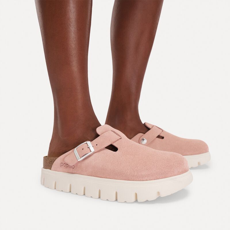 BIRKENSTOCK Boston Chunky Suede Leather Pink Clay Easy Walk detail