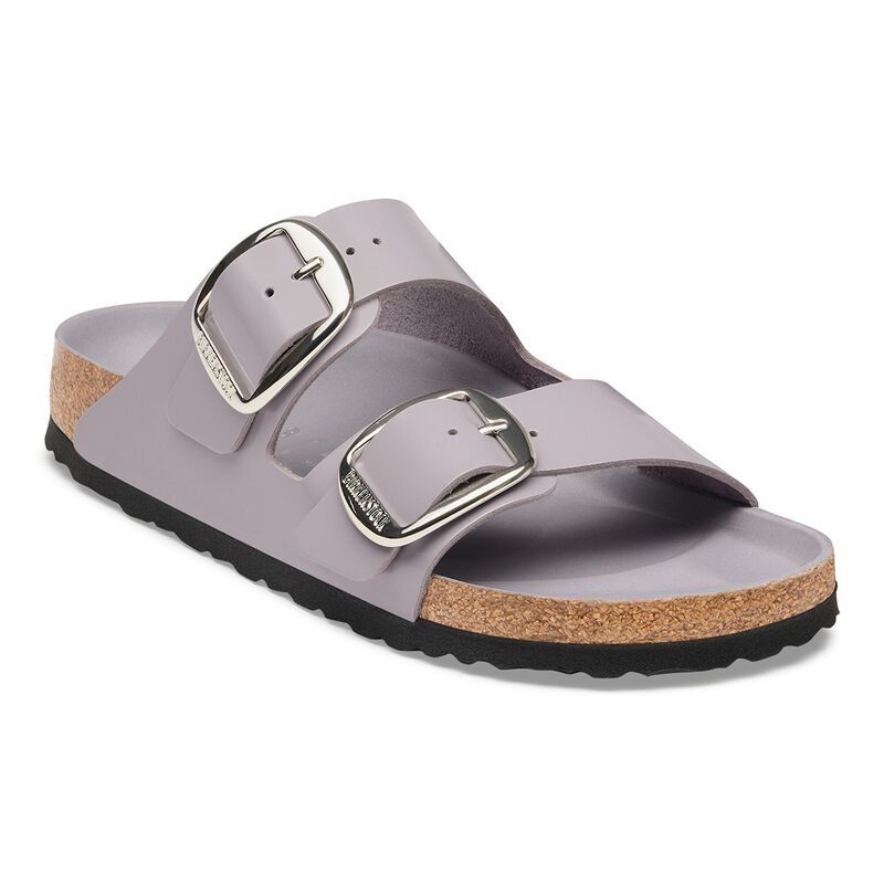 BIRKENSTOCK Arizona Big Buckle Natural Leather Patent High-Shine Lavender Sky Lounge Fit detail