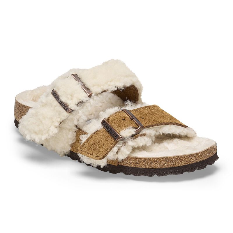 BIRKENSTOCK Arizona Teddy Split Suede Leather/Fur Mink Contour Sole detail