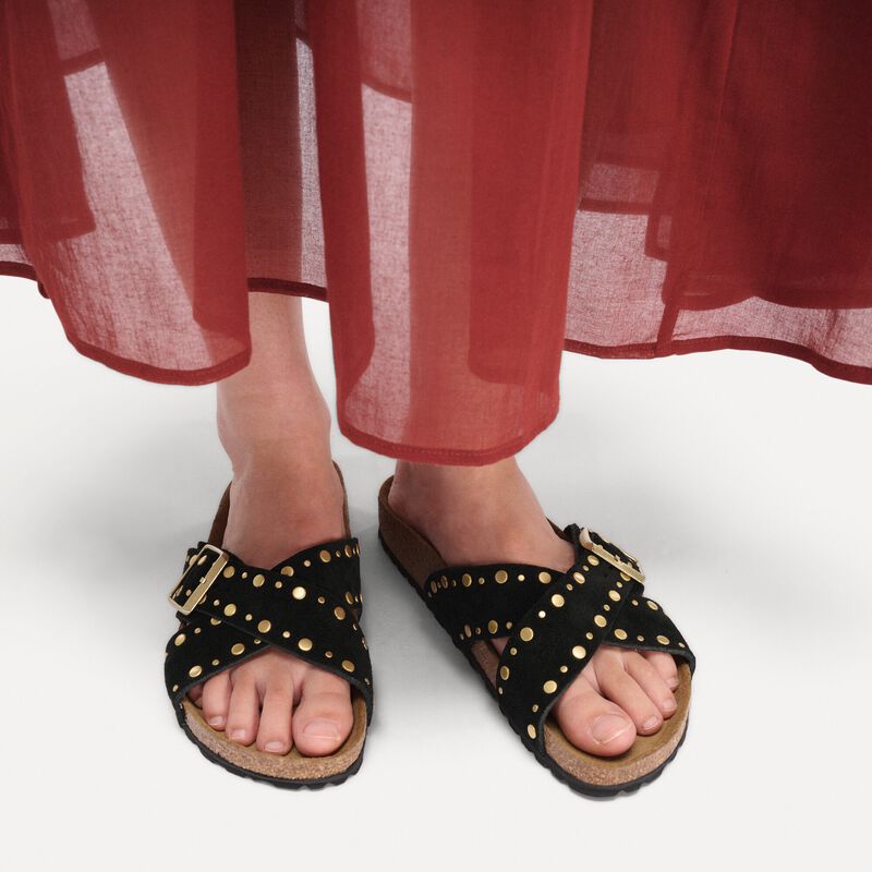BIRKENSTOCK Siena Rivet Suede Leather Black Easy Walk detail