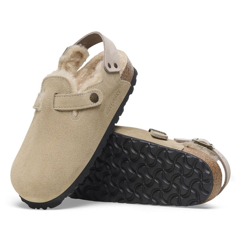 BIRKENSTOCK Tokio Shearling Suede Leather Taupe Lounge Fit detail
