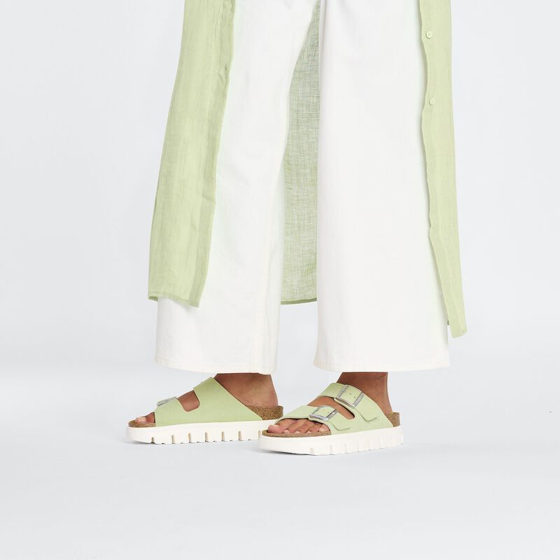 BIRKENSTOCK Arizona Chunky Suede Leather Faded Lime Soft Sole detail
