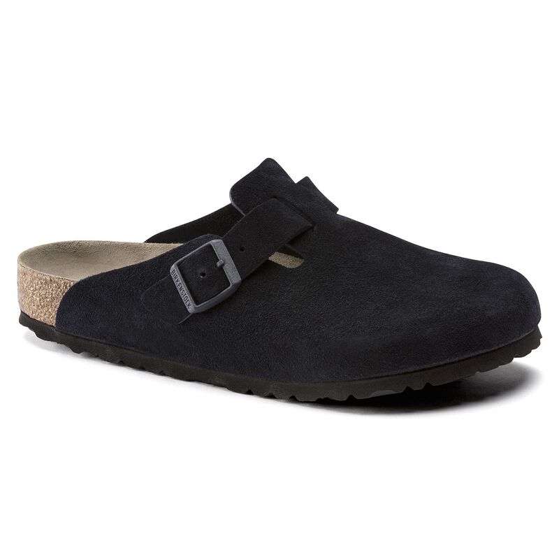 BIRKENSTOCK Boston Soft Footbed Suede Leather Black Soft Sole detail