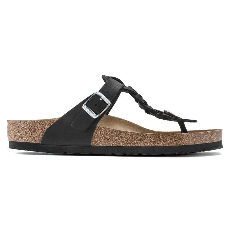 BIRKENSTOCK Gizeh Braided Natural Leather Oiled Black Trail Easy detail