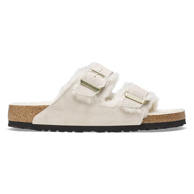 BIRKENSTOCK Arizona Shearling Suede Leather/Fur Antique White Soft Sole detail