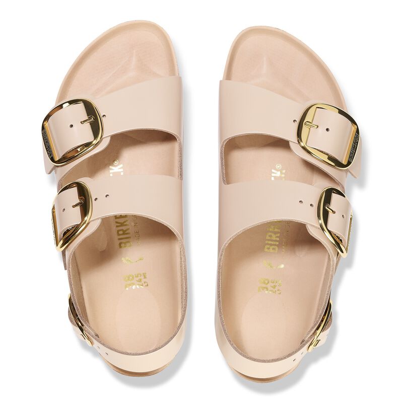 BIRKENSTOCK Milano Big Buckle Natural Leather Patent High Shine New Beige Daily Comfort detail