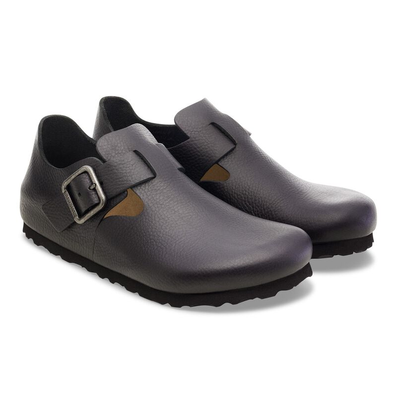 BIRKENSTOCK London Wire Buckle Natural Leather Vintage Wood Black Soft Sole detail