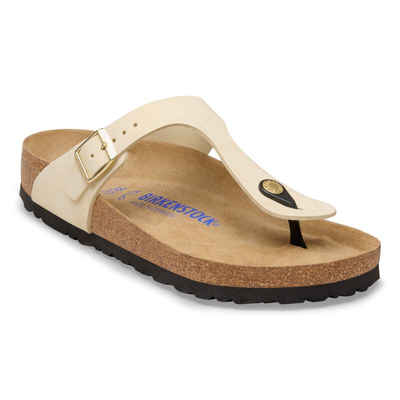 BIRKENSTOCK Gizeh Soft Footbed Nubuck Leather Ecru Lounge Fit detail