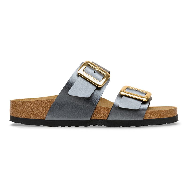 BIRKENSTOCK Sydney Cushion Buckle Birko-Flor Metallic Black Soft Footbed detail