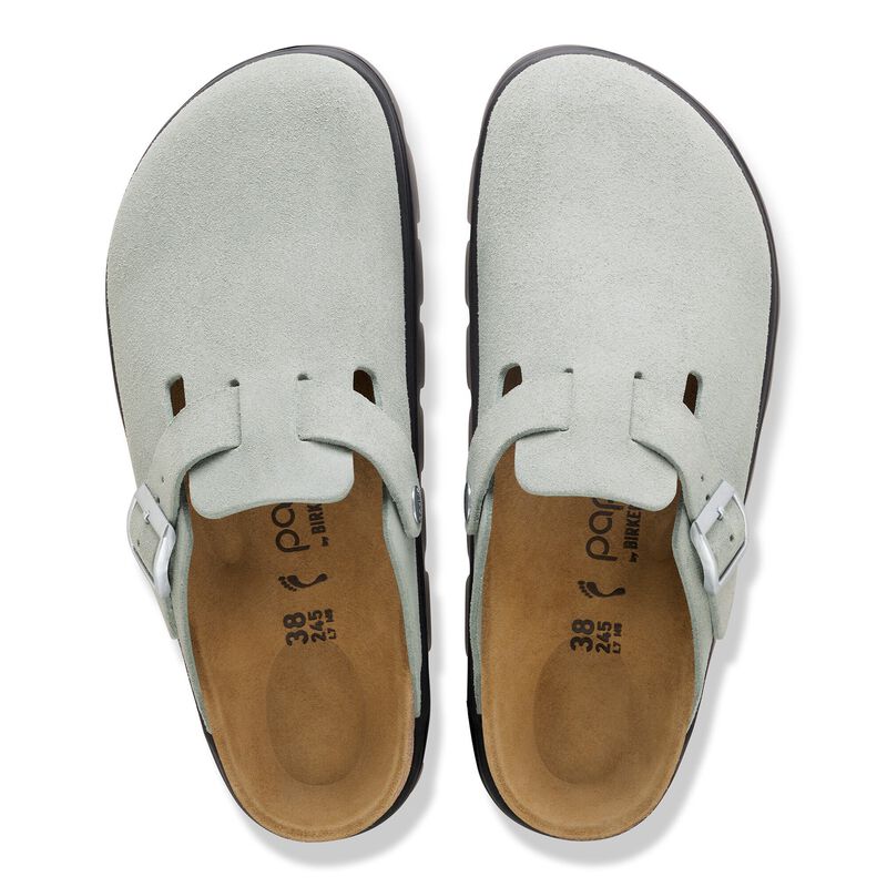 BIRKENSTOCK Boston Chunky Suede Leather Pure Sage Lounge Fit detail
