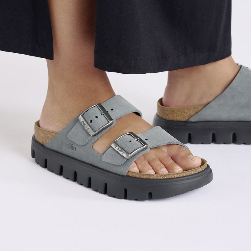 BIRKENSTOCK Arizona Chunky Suede Leather Basalt Gray/ Black Soft Sole detail