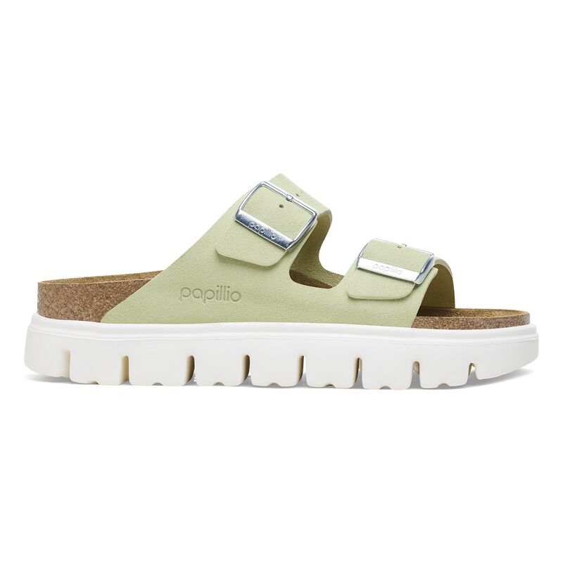 BIRKENSTOCK Arizona Chunky Suede Leather Faded Lime Soft Sole detail