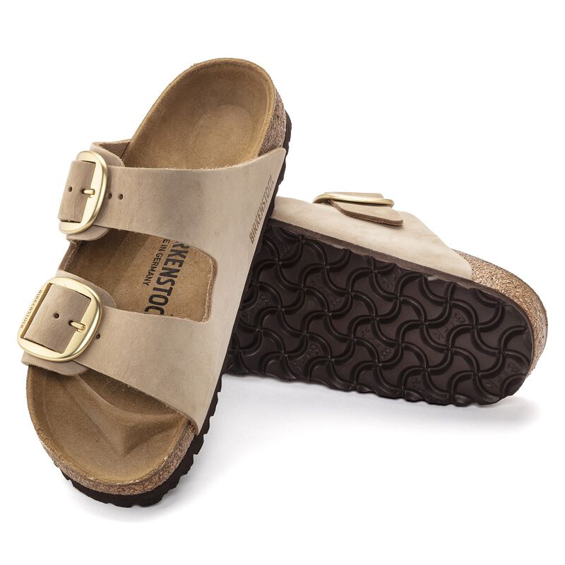 BIRKENSTOCK Arizona Big Buckle Nubuck Leather Sandcastle Easy Walk detail